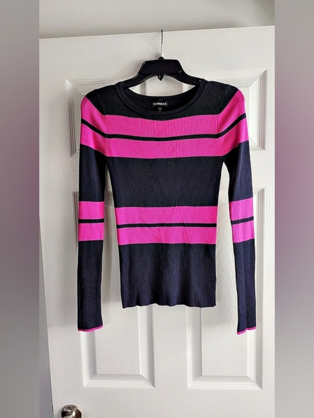 Express Striped Long Sleeve Top in Pink & Black Size Small NWT